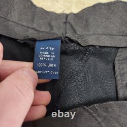 Vintage Polo Ralph Lauren Linen Pant Men 34x32 Black Buckle Back Pleated Trouser
