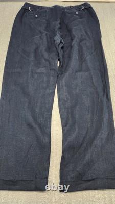 Vintage Polo Ralph Lauren Linen Pant Men 34x32 Black Buckle Back Pleated Trouser