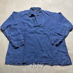 Vintage Polo Ralph Lauren Linen Shirt L Denim Smock Lace Up Men's 90s Edgar