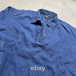 Vintage Polo Ralph Lauren Linen Shirt L Denim Smock Lace Up Men's 90s Edgar