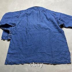Vintage Polo Ralph Lauren Linen Shirt L Denim Smock Lace Up Men's 90s Edgar