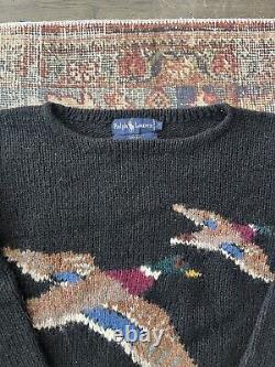 Vintage Polo Ralph Lauren Mallard Ducks Wool Hand Knit Sweater Size Small