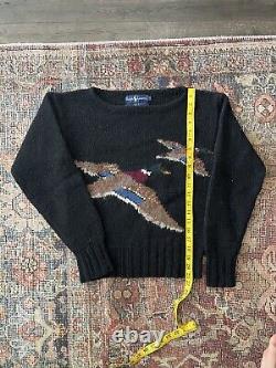 Vintage Polo Ralph Lauren Mallard Ducks Wool Hand Knit Sweater Size Small