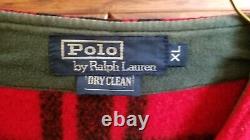 Vintage Polo Ralph Lauren Men XL Hunting Red Buffalo Plaid Leather Wool Vest