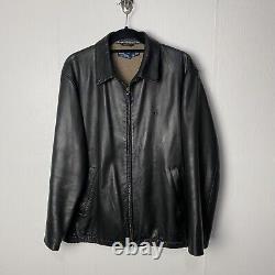 Vintage Polo Ralph Lauren Men's 100% Genuine Black Leather Jacket Size Medium