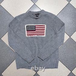 Vintage Polo Ralph Lauren Men's American Flag Knit Sweater Size m y2k