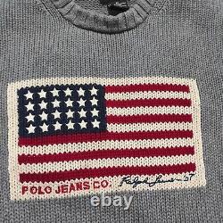Vintage Polo Ralph Lauren Men's American Flag Knit Sweater Size m y2k
