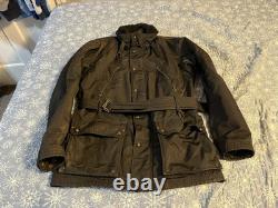 Vintage Polo Ralph Lauren Men's Large Parka Jacket Belted Waist Black Lamb Fur