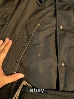 Vintage Polo Ralph Lauren Men's Large Parka Jacket Belted Waist Black Lamb Fur