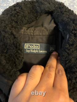 Vintage Polo Ralph Lauren Men's Large Parka Jacket Belted Waist Black Lamb Fur