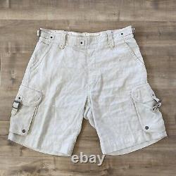 Vintage Polo Ralph Lauren Men's Linen Silk Cargo Shorts Ivory Button Fly Sz 35