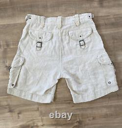 Vintage Polo Ralph Lauren Men's Linen Silk Cargo Shorts Ivory Button Fly Sz 35