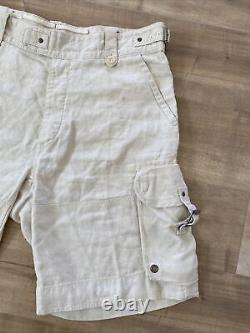 Vintage Polo Ralph Lauren Men's Linen Silk Cargo Shorts Ivory Button Fly Sz 35