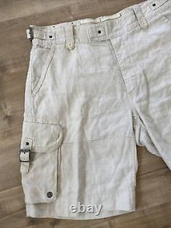Vintage Polo Ralph Lauren Men's Linen Silk Cargo Shorts Ivory Button Fly Sz 35