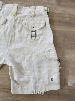 Vintage Polo Ralph Lauren Men's Linen Silk Cargo Shorts Ivory Button Fly Sz 35