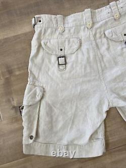 Vintage Polo Ralph Lauren Men's Linen Silk Cargo Shorts Ivory Button Fly Sz 35