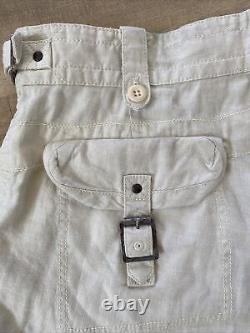 Vintage Polo Ralph Lauren Men's Linen Silk Cargo Shorts Ivory Button Fly Sz 35
