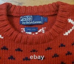 Vintage Polo Ralph Lauren Men's Wool Sweater Red Large Ski Nordic Pullover Knit