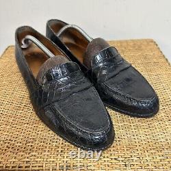 Vintage Polo Ralph Lauren Mens 10D Black Alligator Crocodile Penny Loafer Preppy