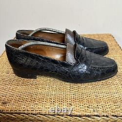Vintage Polo Ralph Lauren Mens 10D Black Alligator Crocodile Penny Loafer Preppy