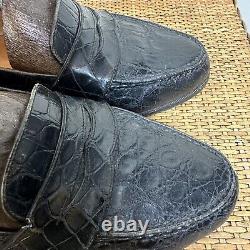 Vintage Polo Ralph Lauren Mens 10D Black Alligator Crocodile Penny Loafer Preppy