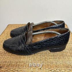 Vintage Polo Ralph Lauren Mens 10D Black Alligator Crocodile Penny Loafer Preppy