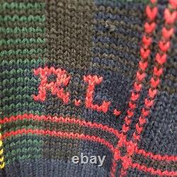 Vintage Polo Ralph Lauren Mens Golf Sweater Size Small Blue Plaid Pullover Knit