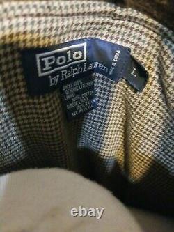 Vintage Polo Ralph Lauren Mens Jacket Sz L Suede Lthr Bomber Houndstooth