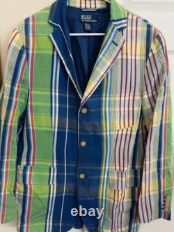 Vintage Polo Ralph Lauren Mens Linen Cotton Plaid Blazer Size Medium Multi-color