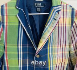 Vintage Polo Ralph Lauren Mens Linen Cotton Plaid Blazer Size Medium Multi-color
