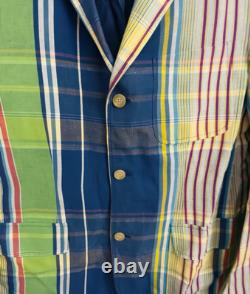 Vintage Polo Ralph Lauren Mens Linen Cotton Plaid Blazer Size Medium Multi-color