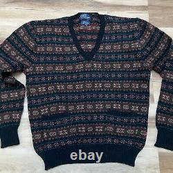 Vintage Polo Ralph Lauren Mens Sweater Large Great Britain Wool Fair Isle Pocket