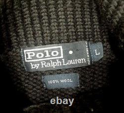 Vintage Polo Ralph Lauren Mens Turtleneck Letterman P Sweater Black Wool Size L