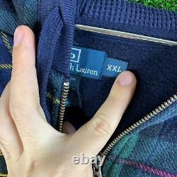 Vintage Polo Ralph Lauren Mercer Club ZIP Hoodie Mens 2xL Green Tartan Plaid