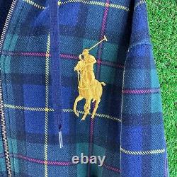 Vintage Polo Ralph Lauren Mercer Club ZIP Hoodie Mens 2xL Green Tartan Plaid
