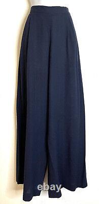 Vintage Polo Ralph Lauren Navy Blue Wool Wide Leg Palazzo Pants 10 Pleated