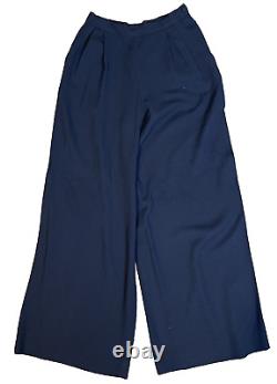 Vintage Polo Ralph Lauren Navy Blue Wool Wide Leg Palazzo Pants 10 Pleated