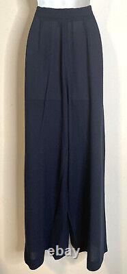 Vintage Polo Ralph Lauren Navy Blue Wool Wide Leg Palazzo Pants 10 Pleated