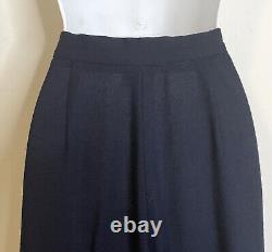 Vintage Polo Ralph Lauren Navy Blue Wool Wide Leg Palazzo Pants 10 Pleated