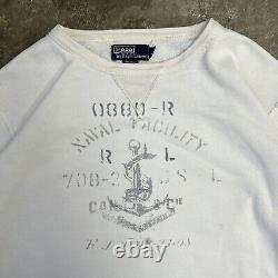 Vintage Polo Ralph Lauren Navy Stencil Double V Crewneck Sweatshirt Men's L