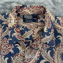 Vintage Polo Ralph Lauren Paisley Button Down SILK Shirt Y2K Made In USA Size XL