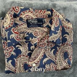 Vintage Polo Ralph Lauren Paisley Button Down SILK Shirt Y2K Made In USA Size XL