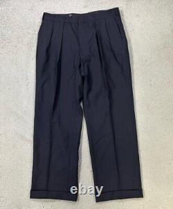 Vintage Polo Ralph Lauren Pants 34 Black Made In Italy Cuffed Pleated Trousers