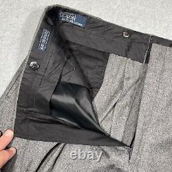Vintage Polo Ralph Lauren Pants Men 36x32 Gray Wool Pleated Suspender Cuffed