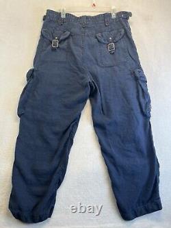 Vintage Polo Ralph Lauren Pants Men 38 Blue Linen/Silk Paratrooper Cargo Rare