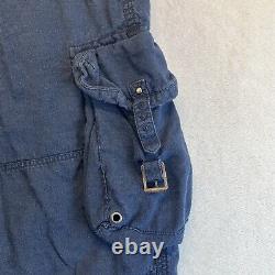 Vintage Polo Ralph Lauren Pants Men 38 Blue Linen/Silk Paratrooper Cargo Rare