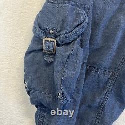 Vintage Polo Ralph Lauren Pants Men 38 Blue Linen/Silk Paratrooper Cargo Rare