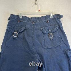 Vintage Polo Ralph Lauren Pants Men 38 Blue Linen/Silk Paratrooper Cargo Rare