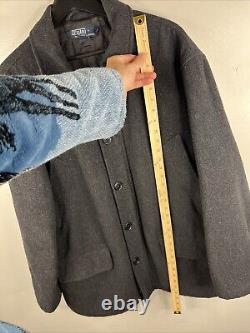 Vintage Polo Ralph Lauren Peacoat Adult Large Gray Wool Blend Heavy Men B22