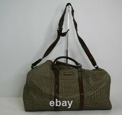 Vintage Polo Ralph Lauren Plaid Houndstooth Duffle Luggage Bag Leather Travel